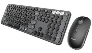 lot 19967 image: seenda COE202 Bluetooth Keyboard Mouse Combo, Retro Round Keys, Black