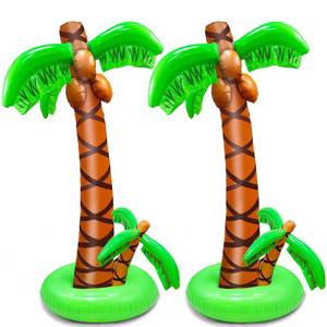lot 19969 image: 2 Pack Inflatable Palm Trees with Exclusive Two Trunks, 5.5Ft Blow Up Palm Tree Luau Hawaiian Tropical Theme Birthday Indoor Party Decoration, Outdoor Summer Beach Pool Party Supplies Photo Prop Decor