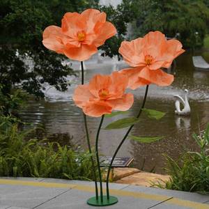 lot 19972 image: ZEYEXE Large Paper Artificial Flowers,Giant Flowers for Decoration,Huge Handcrafted Poppy Fake Flowers with Stand for Home Decor Bridal Shower Party Outdoors Yard Event Backdrop Decor (Orange)