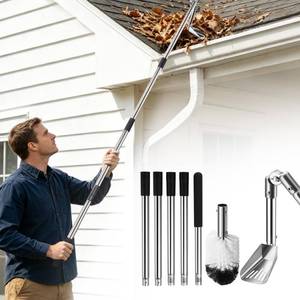 lot 19977 image: Gutter Cleaning Tools from The Ground, 6.4FT Gutter Scoop with Extension Pole & Gutter Cleaning Brush �� Clean Gutters Safely, Easily Remove Leaves & Debris (Silvery)