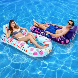 lot 19978 image: PuppyuWill 2 Pack Pool Floats Adult, Inflatable Pool Lounger Float Heavy Duty with Cup Holder, Backrest & Footrest Pool Lounge Float Extra Large Pool Rafts for Adults Beach Lake Party