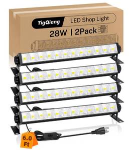 lot 19982 image: TigQiang 4 Pack 28W LED Shop Light, Plug in Garage Light, LED Work Light