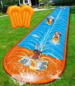 lot 19983 image: Spring Water Slip and Water Slide, 32ft 2 Lanes Slip Water Slides for Kids Backyards Ages 5-8 8-12 with Sprinkler and Inflatable Bodyboards, Summer Water Fun Toy for Outdoor Lawn Games Play