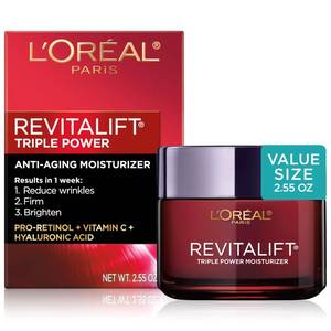 lot 20285 image: LOreal Paris Revitalift Triple Power Anti-Aging Face Moisturizer, Pro Retinol, Hyaluronic Acid & Vitamin C to Reduce Wrinkles, Firm & Brighten Skin, 2.55 Oz