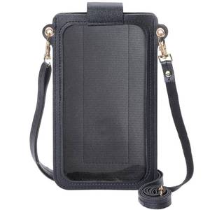 lot 20289 image: CALFOVERA Touchscreen Phone Purse PU Leather Black Crossbody Bags Touch Screen Cell Phone Wallet with Clear Window Credit Card Slots Shoulder Bags for Women Ladies Travel Shopping 7.6x4.9 Inch (Strap Not Included)