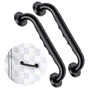lot 20291 image: ZUEXT 2 Pack 12 Inch Black Bathroom Shower Grab Bar wAnti Slip Rubber Grip