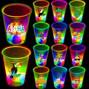 lot 20298 image: mishunyus 24 Pcs Glow Hawaiian Luau Party Cups, Flashing Tiki Party Cups, Tropical Luau Party Decorations Hawaiian Party Supplies Favor (16oz)