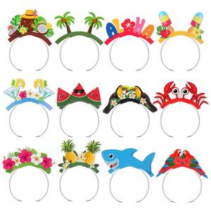 lot 20318 image: Foilswirl 12 Pcs Hawaiian Party Headbands Paper Luau Tropical Headwear Hawaiian Party Favors Fun Tropical Fancy Dress Props Beach Themed Supplies Decoration for Summer Pool Photo Booth Adults