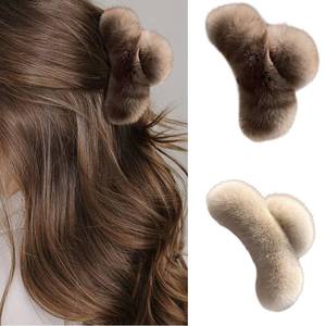 lot 20335 image: Papasgix Large Faux Fur Hair Claw Clips for Women - Winter Fluffy Plush Hair Accessories (Dark CoffeeMilk Tea)