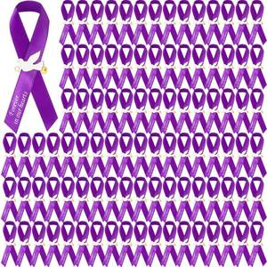 lot 20339 image: Geosar 100 Pcs Dove Funeral Memorial Ribbons Pins Memorial Service Respect Funeral Personalized Ribbon Bow with Safety Pins and White Dove for Mourning Mental Health Awareness Month Gifts(Purple)