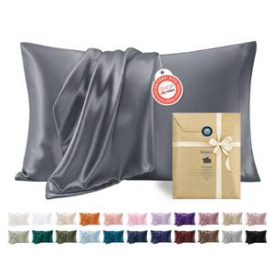 lot 20342 image: Bedsure Satin Pillowcases Standard Set of 2, Silky Pillow Cases, Space Grey