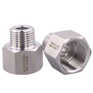 lot 20352 image: DERPIPE Forged Reducer Adapter Fitting - Stainless Steel 304 Reducing Pipe Connector, 34 NPT Female x 12 NPT Male (pack of 2)