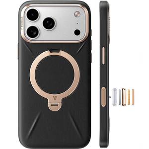 lot 20377 image: TORRAS Q3 VegSkin for iPhone 17 Pro Max Case Leather, 360 Spin Magnetic Stand, Fit for MagSafe, Camera Control, Shockproof Premium Organic Silicone Leather Case for iPhone 17 Pro Max, Midnight Black
