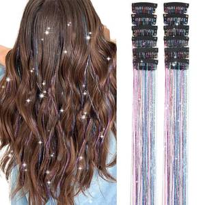 lot 20378 image: Hair Tinsel Pack of 12 Pcs Colorful Glitter Hair Accessories 20 Inch Clip in Hair Tinsel Extensions Fairy Hair Accessories Party Kit for Women Girls 12Pcs,Colorful#