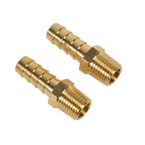 lot 20388 image: 2 Pack Brass Hose Fitting, Adapter, 38 Barb x 14 NPT Male Pipe