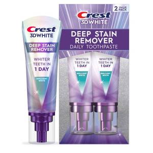 lot 20397 image: Crest 3D White Deep Stain Remover Toothpaste, Teeth whitening for Adults, 3.1oz, 2 Pack, Sensitivity Safe, Enamel Repair, Cavity Protection, Fluoride Toothpaste, Travel Size Toiletries