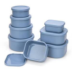 lot 20404 image: 100% Silicone Food Storage Containers with Lids, 8 Pack, 10oz to 51oz, Reusable Leakproof Nesting & Stackable Silicone Bento Lunch Box, Microwave Freezer Dishwasher Oven Safe, BPA Free, Slate Blue