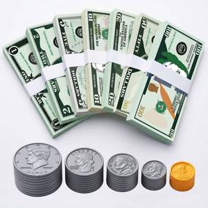 lot 20409 image: 600 Pcs Fake Money for Kids - Realistic Play Money Bills & Plastic Coins - Math Manipulatives & Classroom Currency Set for Grocery Store, Bank, & Board Games - Educational Counting Toy, Ages 3