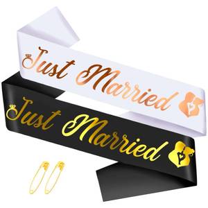 lot 20465 image: SKJIAYEE Just Married - Bride to Be Sash and Groom to Be Sash Kit, 2 Pcs Gold Glitter Bachelorette & Bachelor Party Sashes for Wedding Bridal Shower Decorations Engagement Gifts (Black, White)