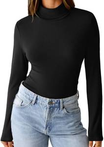 lot 20472 image: GKBK Womens Long Sleeve Shirts Mock Turtleneck Turtle Neck Fall Fashion Basic Thermal Underwear Layer Tops Tight Slim Fit Cute Ribbed T-Shirts Winter Trendy Clothes 2025 Black L