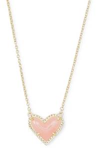 lot 20480 image: Kendra Scott Ari Heart Pendant Necklace in GoldRose Quartz at Nordstrom