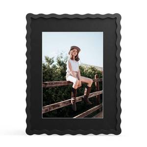lot 1582 image: THKRLOF 11x14 Picture Frame with Mat for 8x10, Wavy Edge Wooden Real Glass Photo Frame for Wall Hanging, Black, 1 Pack