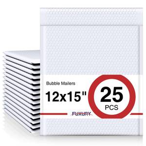 lot 1591 image: Fuxury Bubble Mailers 12x15 White Padded Envelopes 25 Pack Self-Seal