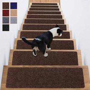 lot 1595 image: Antdle Stair Treads Non-Slip 16 Pack 8x30 - Carpet Stair Runner for Indoor Wooden Steps with TPE Backing & Anti-Skid Surface, Reusable Adhesive Safety Rug for KidsElderPet-Friendly - Brown