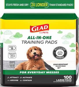lot 1602 image: Glad for Pets Activated Carbon Disposable Dog Training Pads, 100 Count