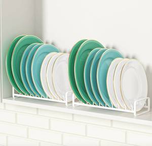 lot 1604 image: Plate Organizer for Cabinet (2-Pack),Kitchen Dish Rack Organizer for Cabinet Countertop Drawer Space Saver��8 Slots Vertical Plate Holder Storage Rack, Housewarming Kitchen Gifts for Women (White)