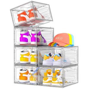lot 1605 image: Sturdy Clear Shoe Organizer with Magnetic Door, Stackable Shoe Storage Box