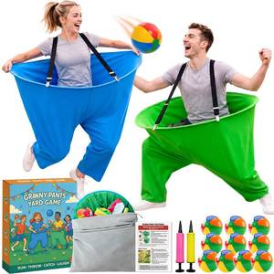 lot 1610 image: Granny Pants Yard Game for Adults, Big Pants Ball Catch Game with 2 Giant Pants, Balls, Pumps, Suspenders & Storage Bag, Outdoor Group Party Games for Backyard, BBQ, Field Day, Family Reunion
