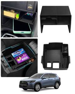 lot 1612 image: Karltys 2PCS Center Console Organizer Tray for Toyota Corolla Cross 2022-2025 LHybrid S, Armrest Storage Box & Middle Console Insert with Non-Slip Mats, Not for Qi Wireless Charger