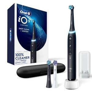 lot 1613 image: Oral-B Rechargeable Electric Toothbrush, iO5 Limited Deep Clean & Whiten, 5 Cleaning Modes, Visual Pressure Sensor to Protect Gums, Travel Case, 3 Brush Heads, Black