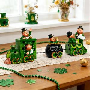 lot 1615 image: DETENE 3 Pcs Ireland St Patricks Day Decorations Train Figurine with Lighted Leprechaun Irish Resin Tabletop Centerpiece Decor for Home Tiered Tray Decor