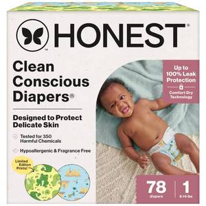 lot 1639 image: The Honest Company Diapers, Hypoallergenic, UR Ribbiting, Size 1, 78 Count
