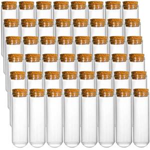 lot 1644 image: Frcctre 48 Pack 50ml Glass Test Tubes with Cork Stoppers, 30x100mm Clear Round Bottom Glass Test Tubes for Bath Salt Candy Storage Science Lab Party Plant Propagation Container