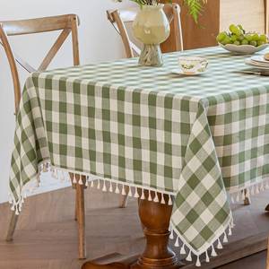 lot 2031 image: Alsoo Gingham Tablecloth 55 x 90 inch for 6 Foot Rectangle Tables, Outdoor Washable Wrinkle Free Table Cloth Linen Cotton Heavy Duty Fabric with Tassel for Kitchen Dining Picnic Camping