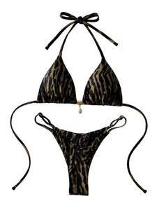 lot 2035 image: Tainehs Womens Brazillian Triangle Thong Bikini Set Sexy String Two Piece Swimsuit Bathing Suit Dark Brown not leper pattern just Brown xs