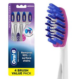 lot 2036 image: Oral-B 3D White Deep Stain Remover toothbrushes, 4 Count Toothbrush Medium, Removes 90% of Surface Stains, whitens Teeth, deep Reach, removes Plaque and Stains Tooth Brush