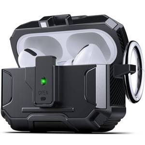 lot 2046 image: DASFOND Armor Earphone Cover Case for AirPods Pro1, Military Grade Full Body Shockproof Protection Hard Case, Support Wireless Charging with Keychain, Magnetic Lid, Front LED Visible, Black