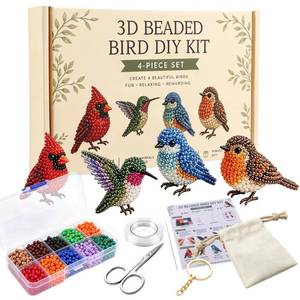 lot 2048 image: BLOWADM 4Pcs DIY 3D Animal Bead Embroidery Kit,Bird Beading Crafts with Instructions,Cute Bead Art Handmade Bird Gift for Beginners & Craft Enthusiasts
