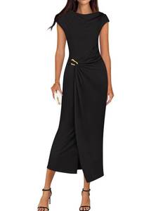 lot 2053 image: ZESICA Womens 2025 Summer Mock Neck Casual Bodycon Dress Cap Sleeve Elegant Cocktail Party Long Midi Dresses,Black,X-Large