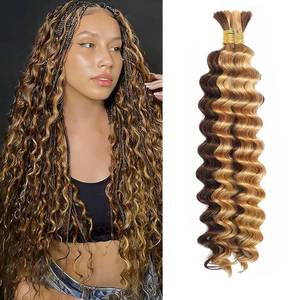 lot 2055 image: Human Braiding Hair for Boho Braids 26 26 inch Highlight Brown Deep Wave Bulk Human Hair for Braiding Knotless Deep Wave Boho Braids 2 Bundles