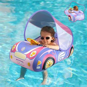 lot 2081 image: Baby Pool Float with Canopy, PVC Baby Swim Float with Sun Shade Cover, 3D Car Toddler Pool Float Swimming Floats Seat Boat for 12-18, 12-24 Months, Age 2-3, 3 Years (Pink Canopy)