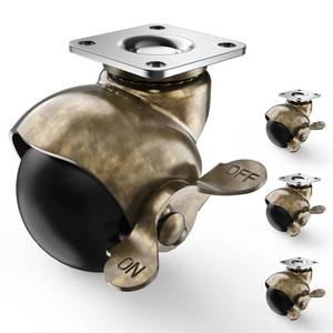 lot 2090 image: 2 Inch Antique Brass Ball Casters, Vintage Caster Wheels, Swivel Plate Caster with Brake, Set of 4 Furniture Wheels for Sofa, Coffee Table, Cabinet, Kitchen Cart