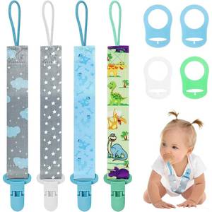 lot 2095 image: A 4 Pcs Pacifier Holder Clips, Baby Dummy Strap Clip with 4 Silicone Adapter