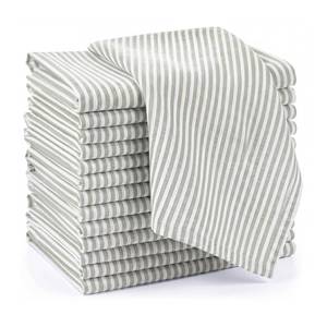 lot 2100 image: Mindsoft Set of 12 Green Striped Linen Cotton Napkins Cloth Dinner Napkins 18 x 18 Inch Vintage Washable Reusable for Dinner Home Restaurant Wedding Decor