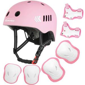 lot 2107 image: KAMUGO Kids Bike Helmet, Toddler Helmet for Ages 2-8 Boys Girls with Sports Protective Gear Set Knee Elbow Wrist Pads for Skateboard Cycling Scooter Rollerblading (Pink)