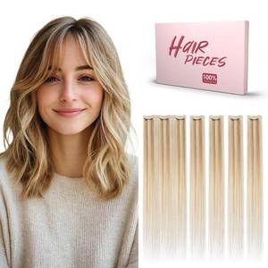 lot 2113 image: SEGO 5 Pcs Clip In Short Hair Extensions Real Human Hair Remy Straight Soft Seamless Clip In Hairpieces for Women With Thinning Hair -10 Inch #12P613 Golden Brown&Bleach Blonde